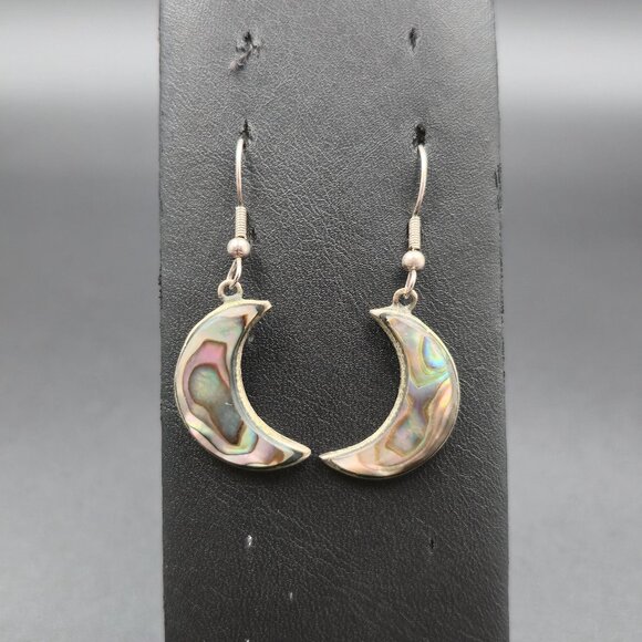 Jewelry - Silver Plated Abalone Shell Crescent Moon Earrings A6572